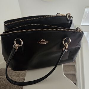 Coach Black Leather Double-Zip Tote with Gold Hardware - Coach